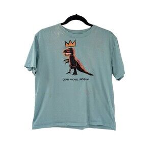 Jean-Michel Basquiat Blue Teal Dinosaur Super Distressed T-Shirt Size XL